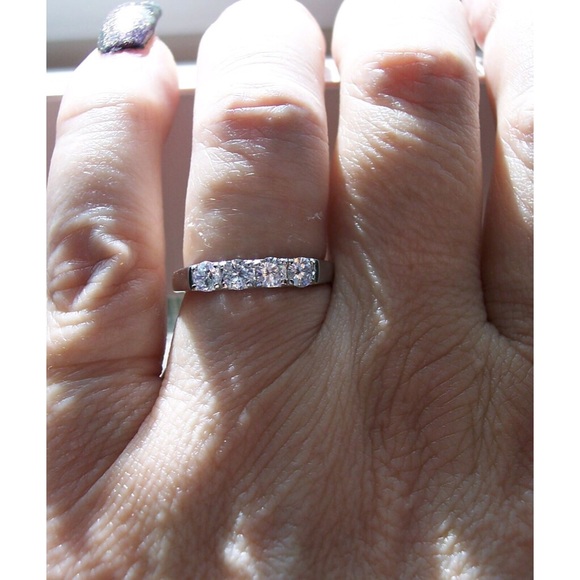 STAINLESS STEEL 4 Stone Cubic Zirconia Band Ring - Picture 5 of 12